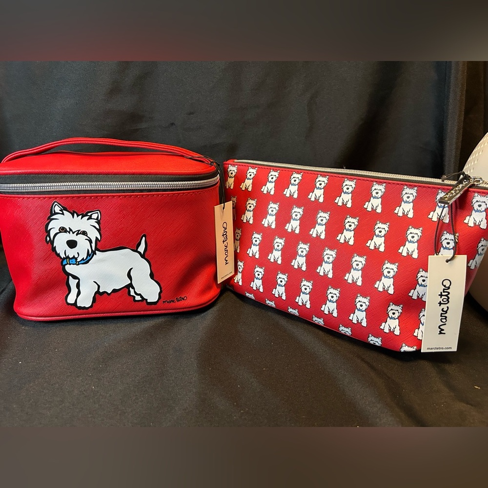 NWT - Marc Tetro Westies Dogs Cosmetic Bag AND Travel Train Case  - NWT